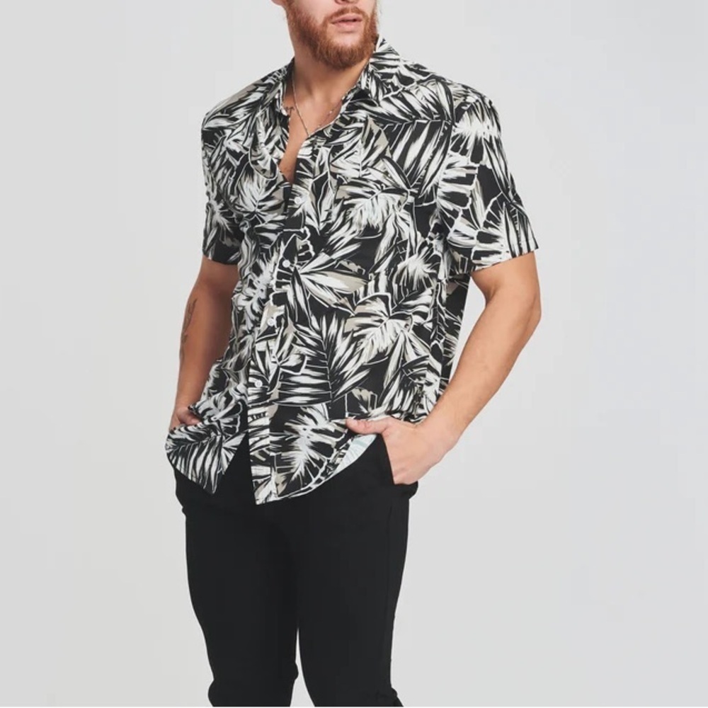 SER.O.YA Warren Button Down In Black Palm